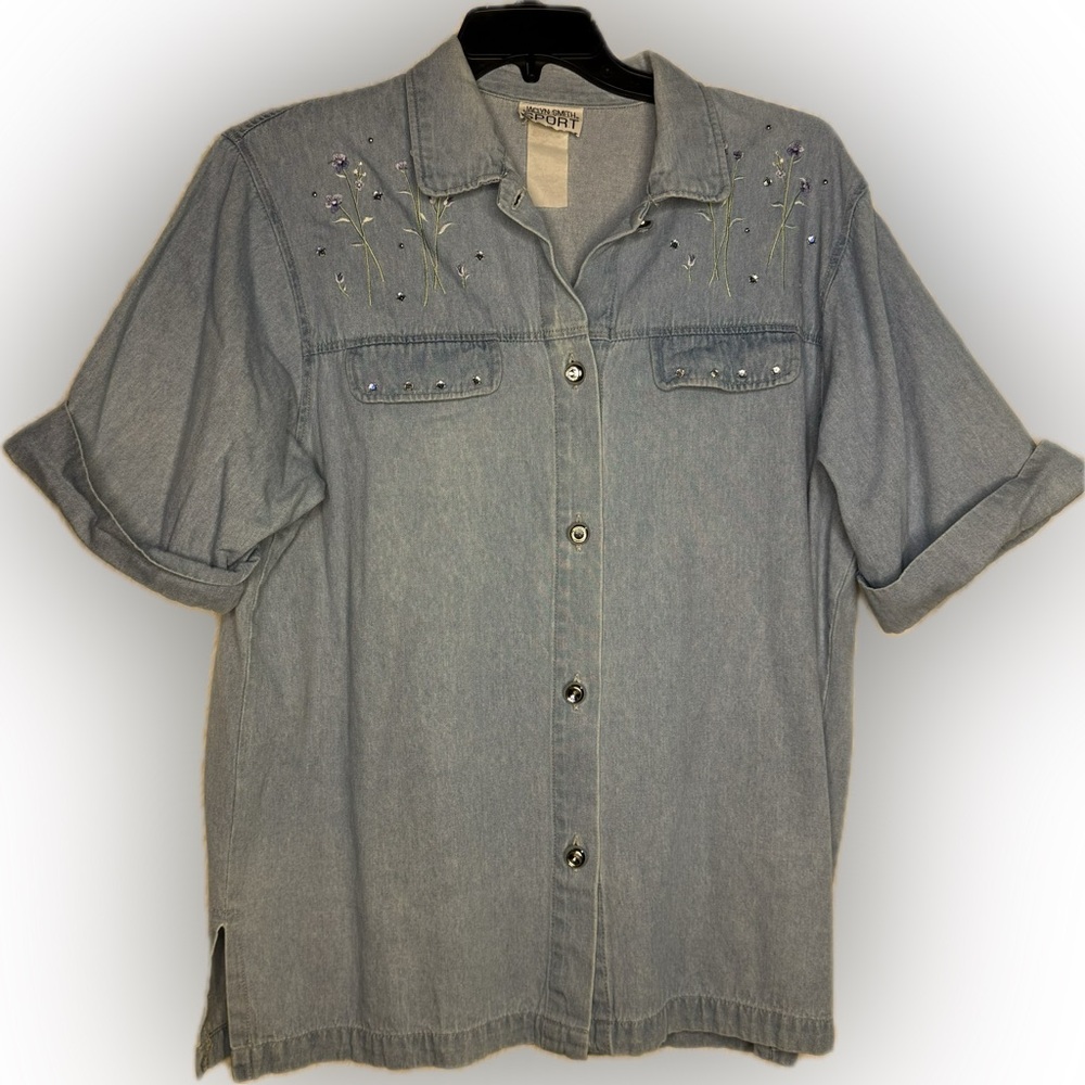 💎 Jaclyn Sport Vintage Embroidered Denim Shirt – Est. Size Large